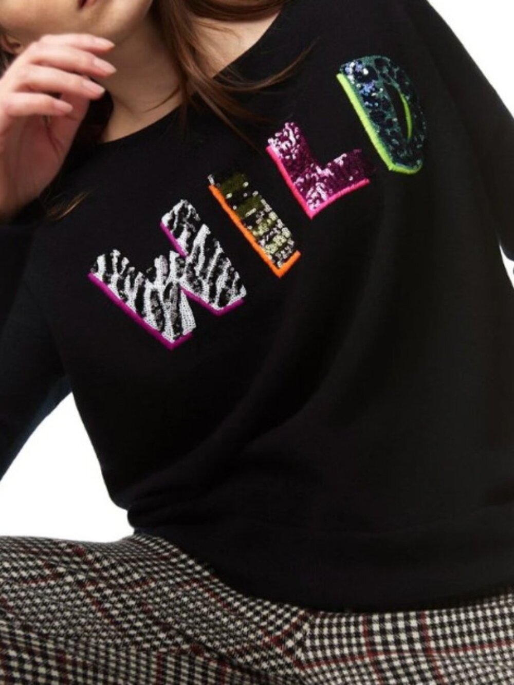 Lisa Todd Womens Sequin Wild Black 100% Cashmere Crew Neck Sweater Sz M